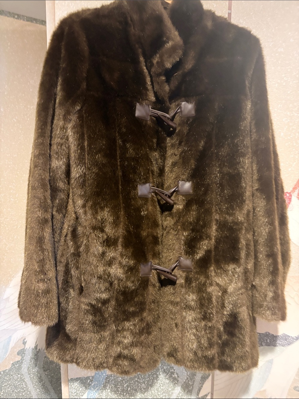 Dennis Basso Brown Faux Fur with both Toggle and Hook Closures
